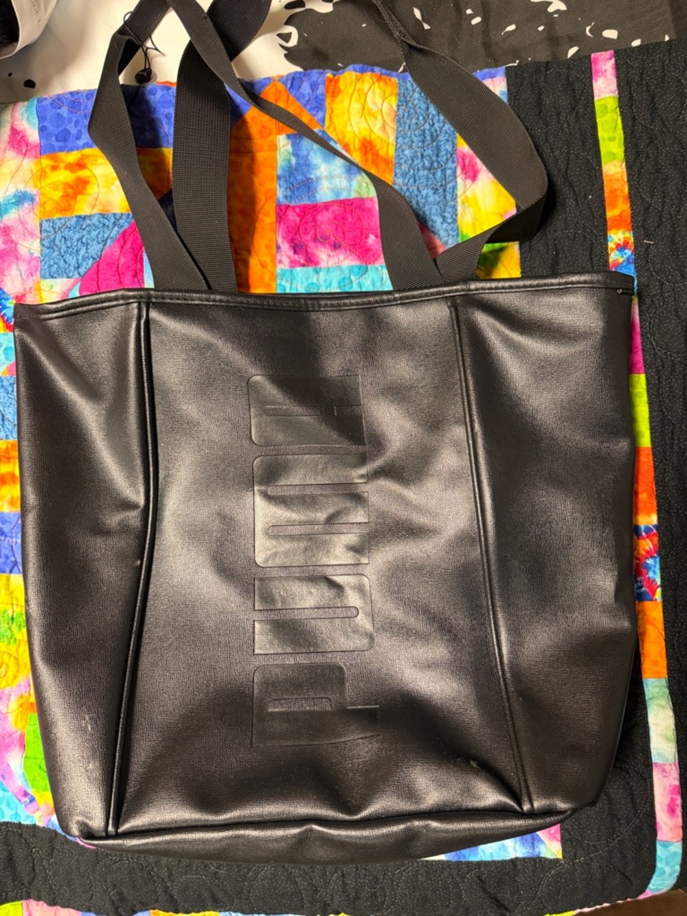 Puma Black Faux-Leather Tote with Embossed Logo
